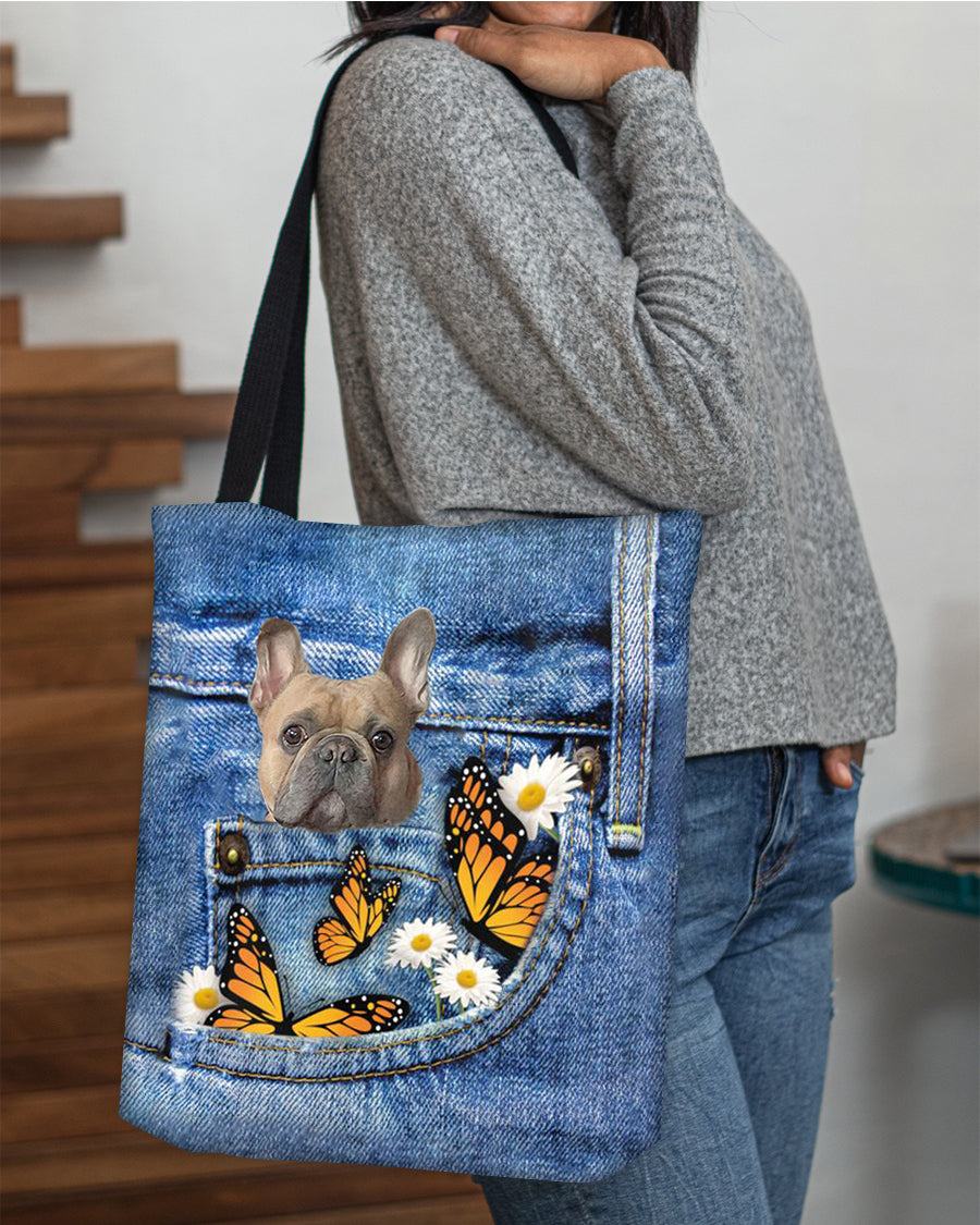 French-Bulldog-Butterfly Daisies Fait-CLOTH TOTE BAG