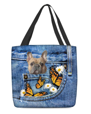 French-Bulldog-Butterfly Daisies Fait-CLOTH TOTE BAG