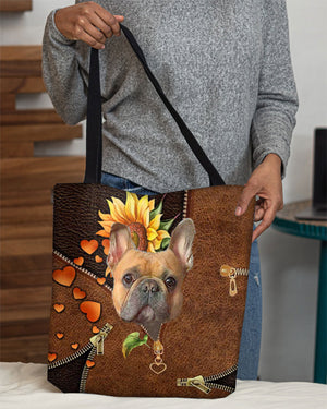 French Bulldog-Sunflower&zipper Cloth Tote Bag