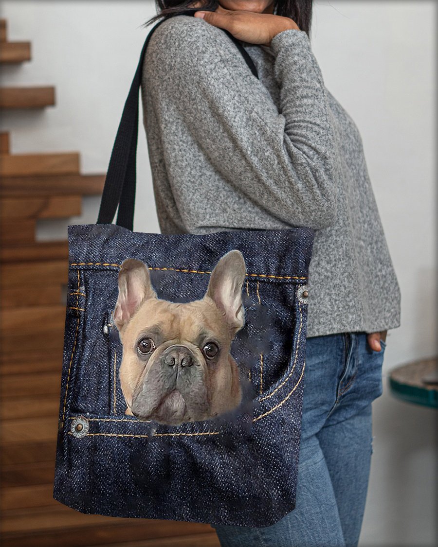 French Bulldog-Dark Denim-Cloth Tote Bag