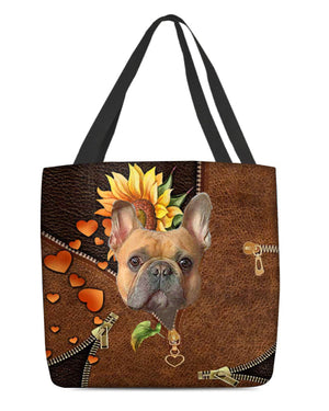 French Bulldog-Sunflower&zipper Cloth Tote Bag