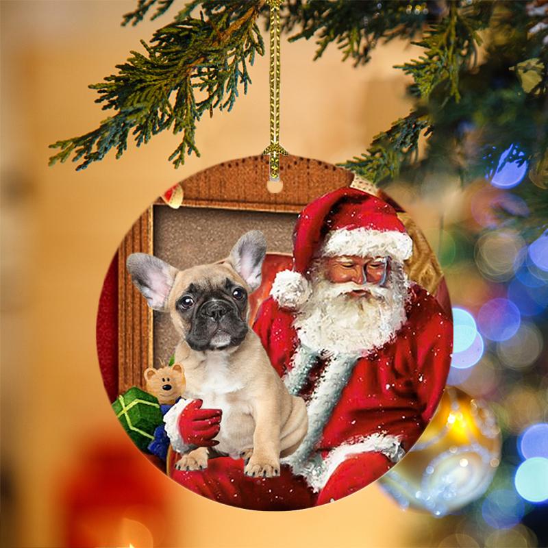 French Bulldog With Santa Christmas Ornament