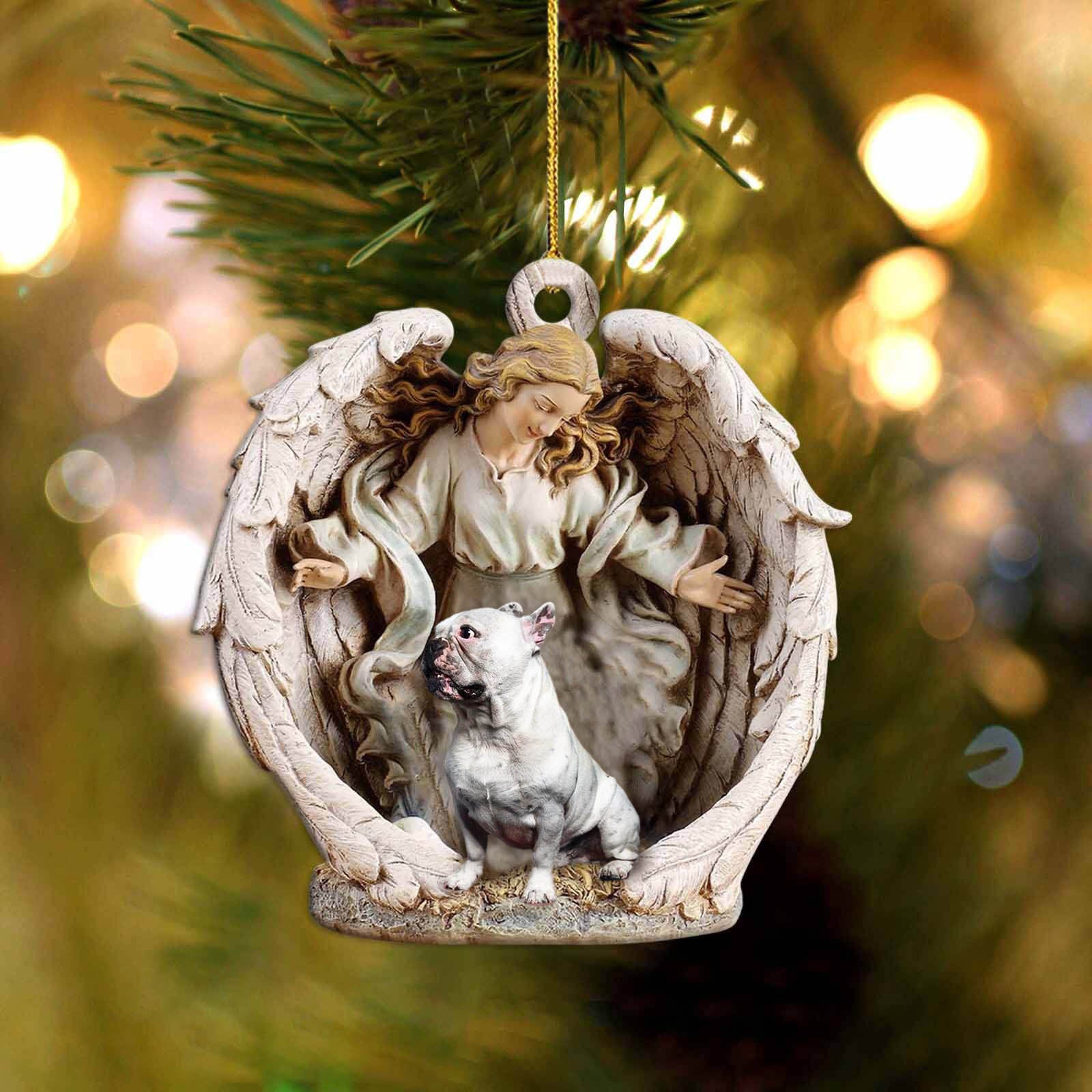 French Bulldog-1-Angel Hug Winter Love Two Sided Ornament