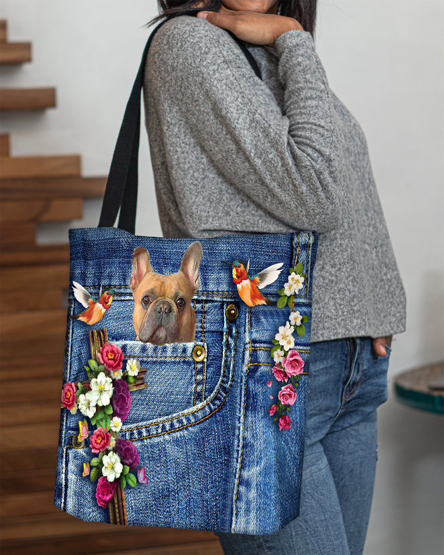 French Bulldog-Cardinal & Cross Flower Cloth Tote Bag