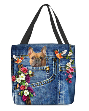 French Bulldog-Cardinal & Cross Flower Cloth Tote Bag