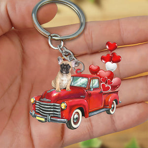 French Bulldog-Red Sports Car flat Acrylic Keychain