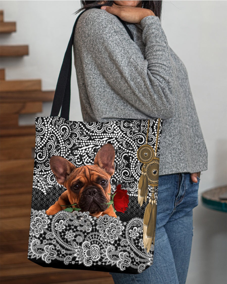 French Bulldog-Rose Cloth Tote Bag