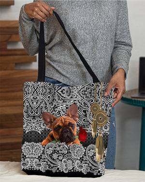 French Bulldog-Rose Cloth Tote Bag