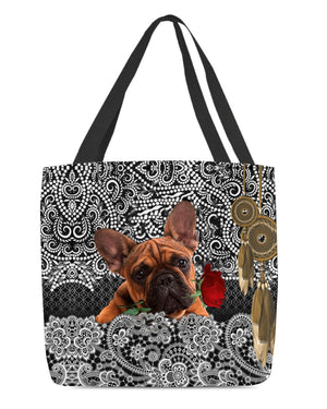 French Bulldog-Rose Cloth Tote Bag