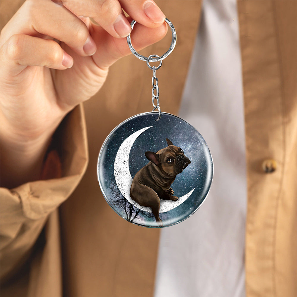 French Bulldog-Stars and Moon-Round Resin Epoxy Metal Keychain