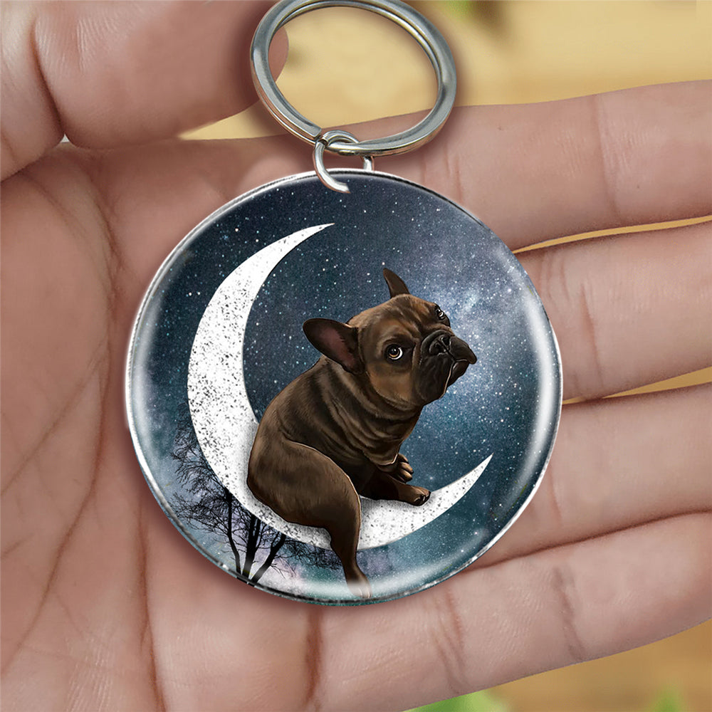 French Bulldog-Stars and Moon-Round Resin Epoxy Metal Keychain