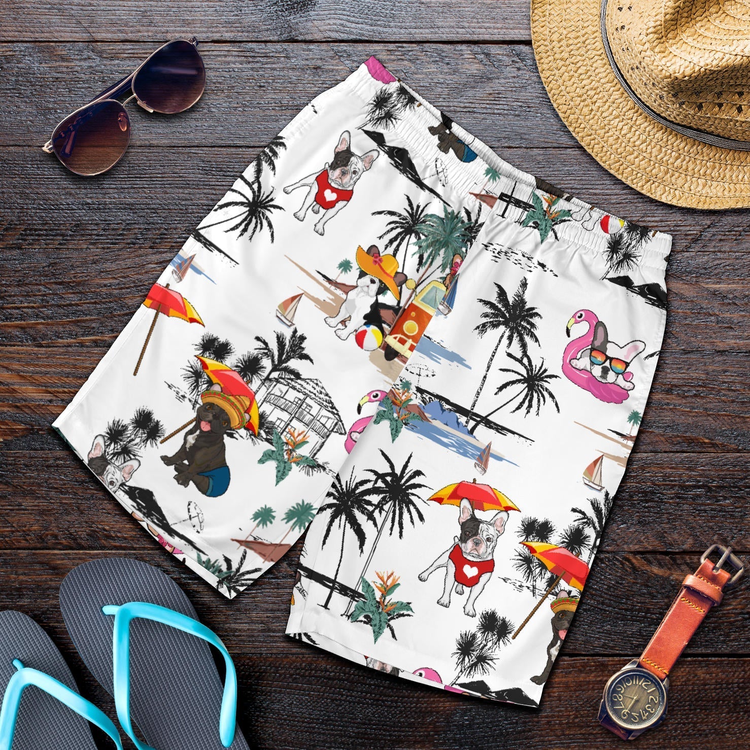 French Bulldog-Summer Beach Mens Shorts