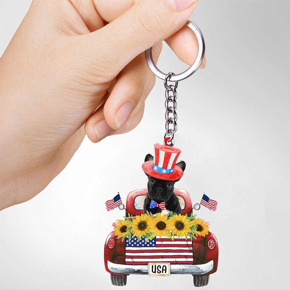 French Bulldog-USA Truck Flat Acrylic Keychain