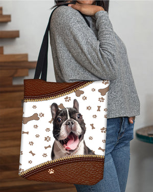 French Bulldog 2-Zipper Texture-Cloth Tote Bag