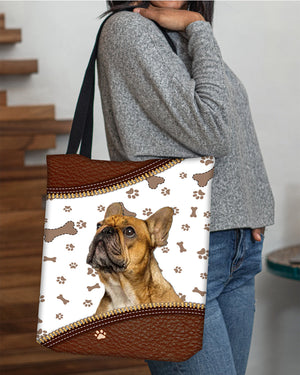 French Bulldog-Zipper Texture-Cloth Tote Bag