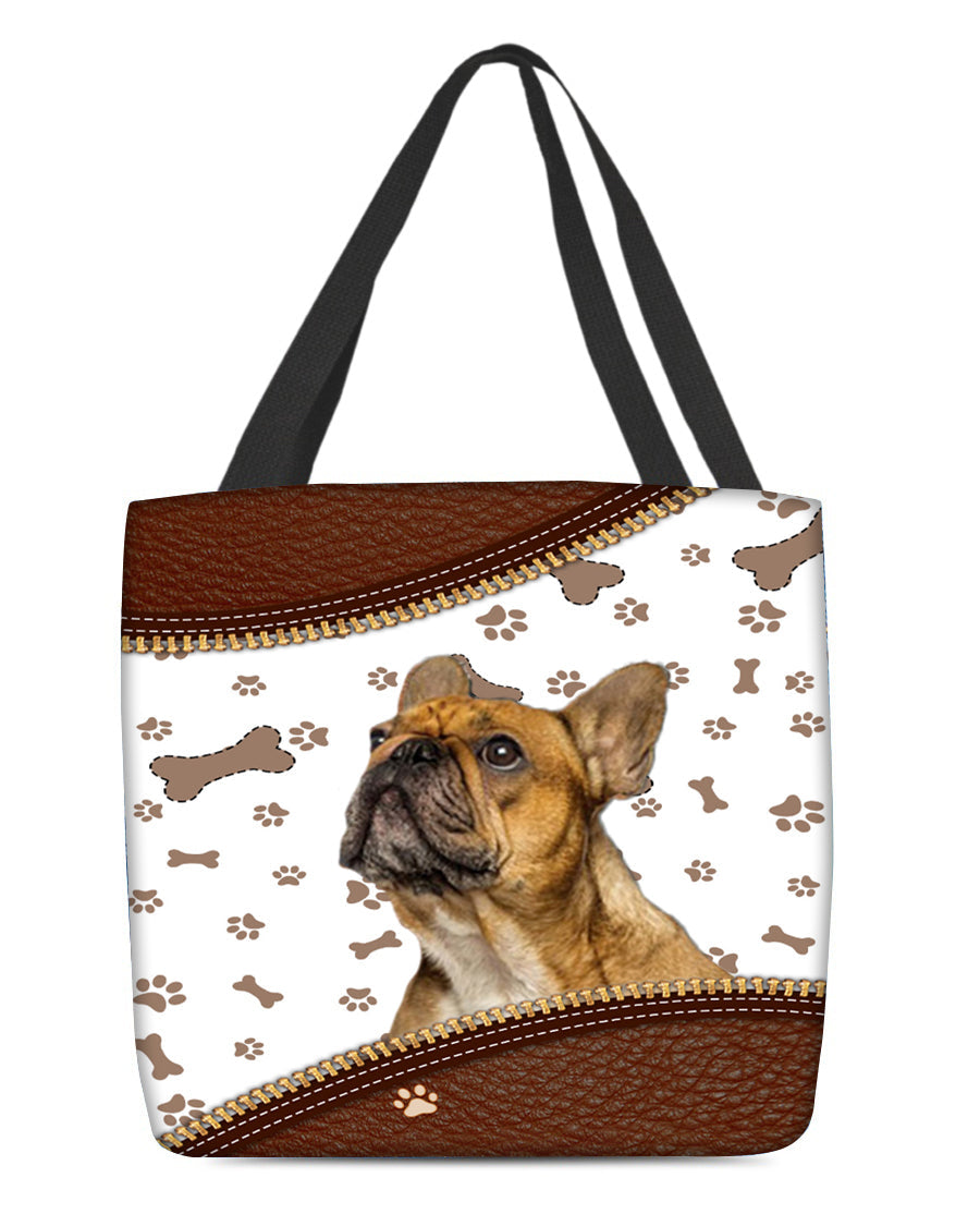 French Bulldog-Zipper Texture-Cloth Tote Bag