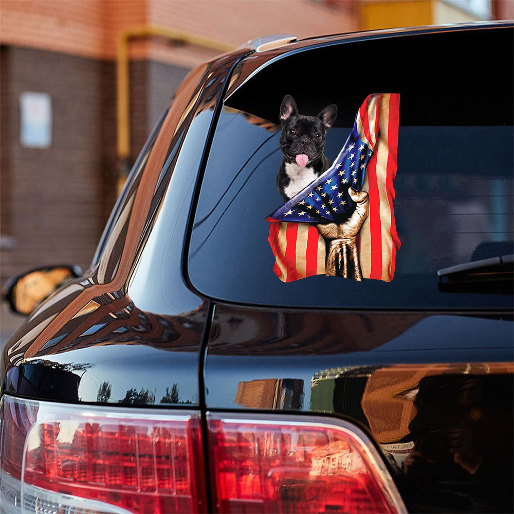 French Bulldog 2-American Flag Front Car Sticker