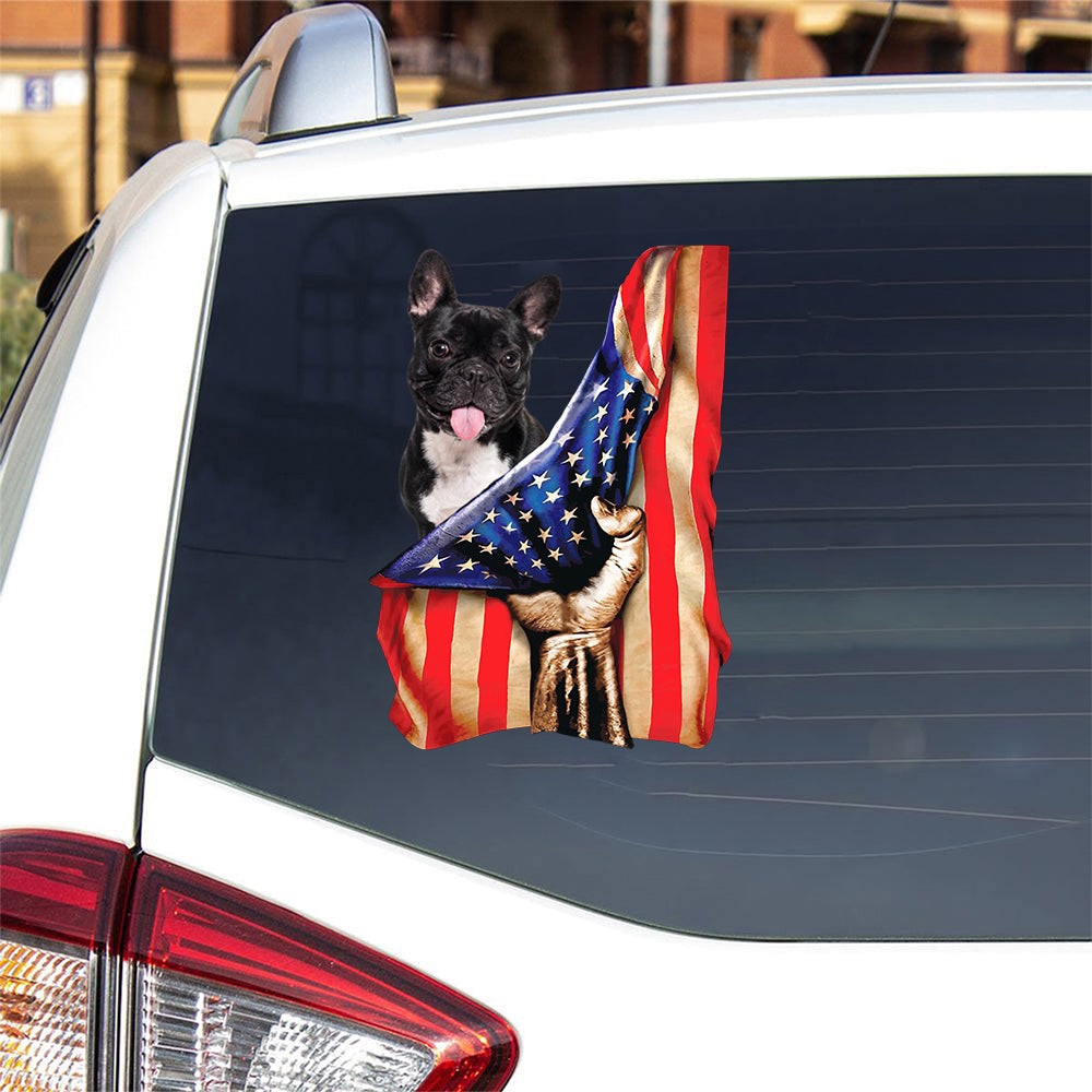 French Bulldog 2-American Flag Front Car Sticker