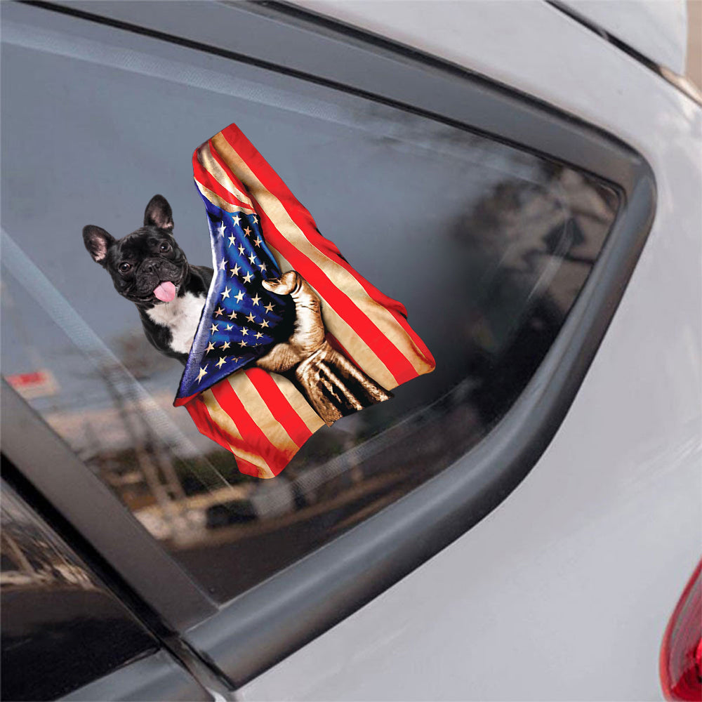 French Bulldog 2-American Flag Front Car Sticker