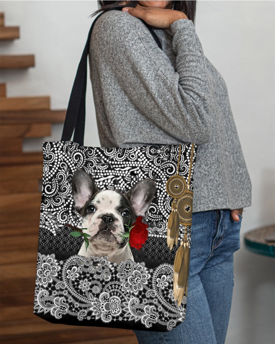 French Bulldog 2-Rose Cloth Tote Bag