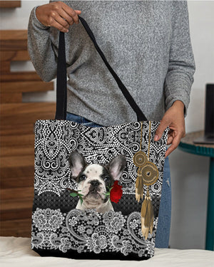 French Bulldog 2-Rose Cloth Tote Bag