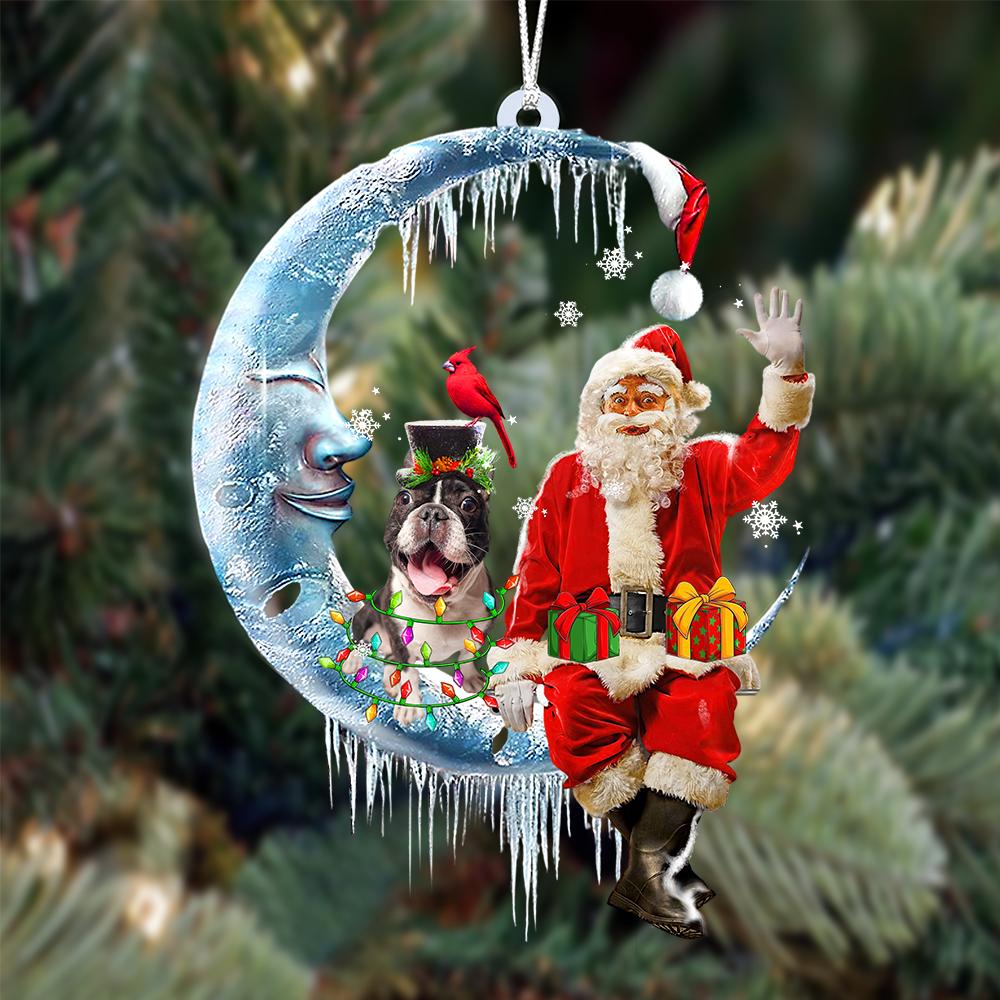 French Bulldog 2-Santa Claus And Moon Two Sided Ornament