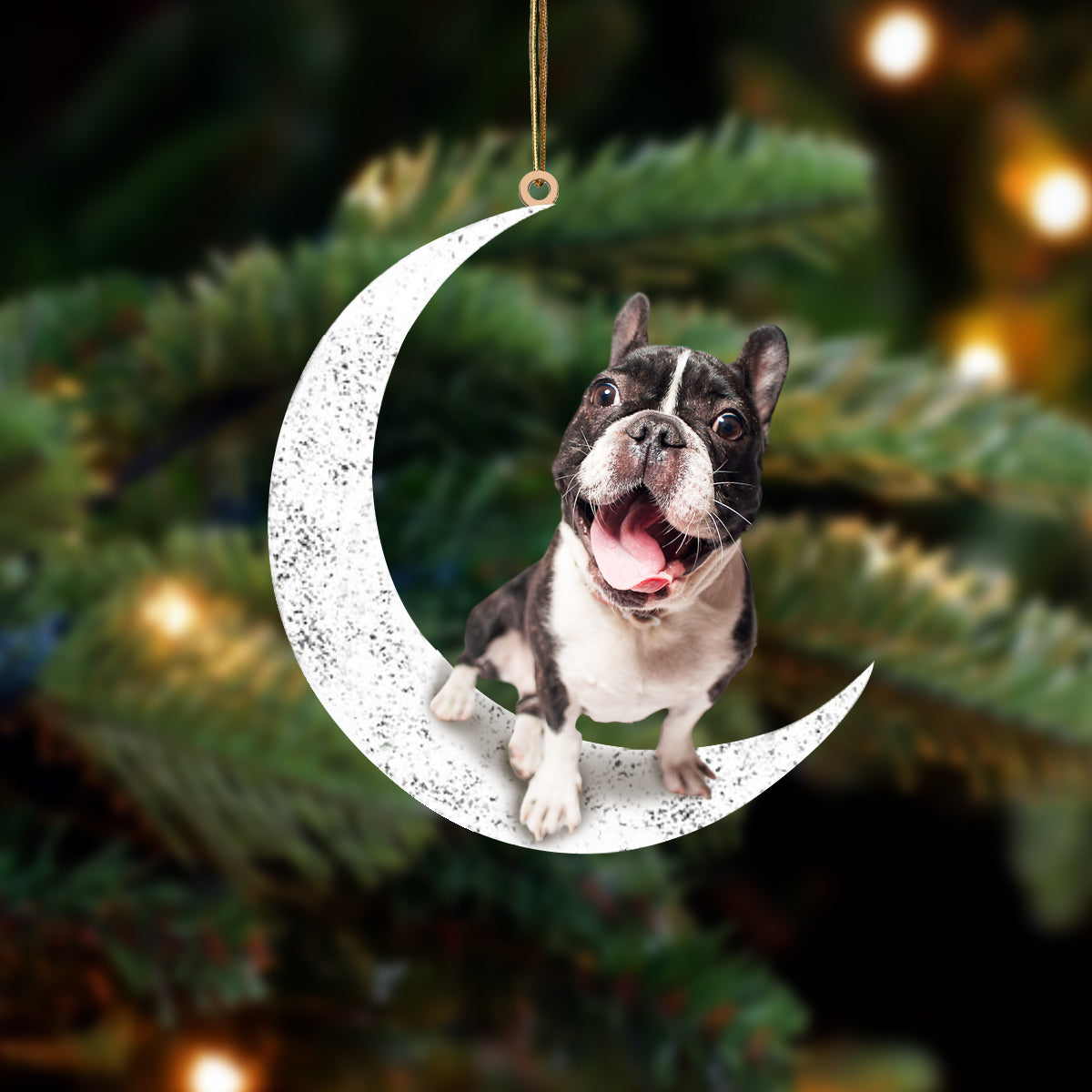 French Bulldog 2-Sit On The Moon-Two Sided Ornament