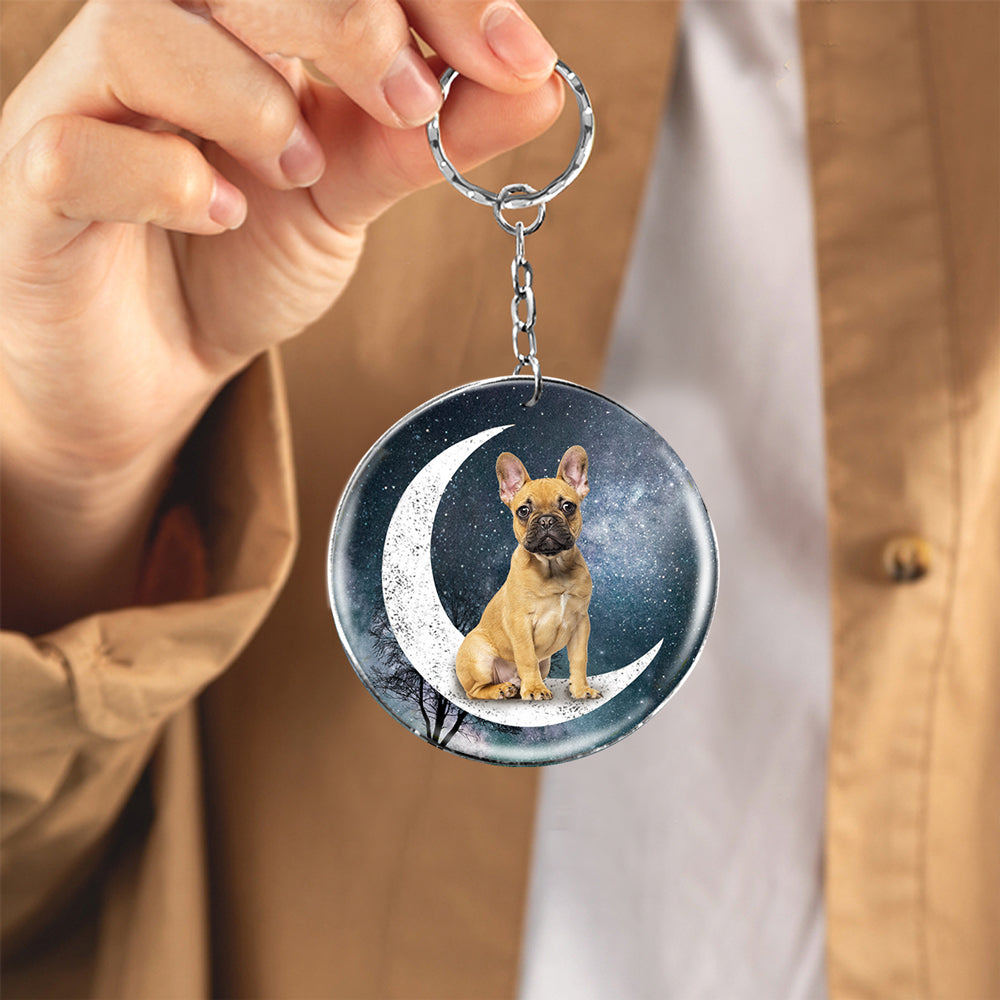 French Bulldog1-Stars and Moon-Round Resin Epoxy Metal Keychain