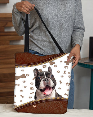 French Bulldog 2-Zipper Texture-Cloth Tote Bag