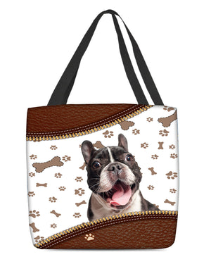 French Bulldog 2-Zipper Texture-Cloth Tote Bag