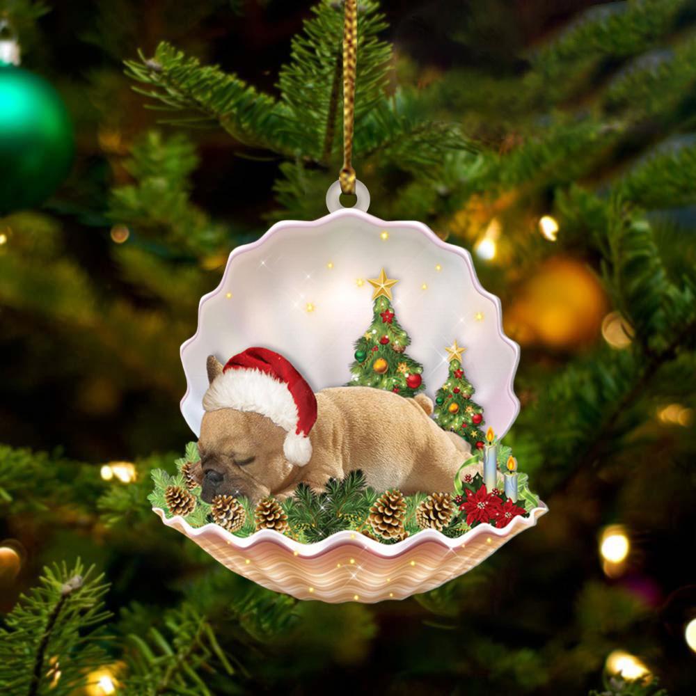 French Bulldog 2 Lie In Seashell Xmas-Two Sided Ornament