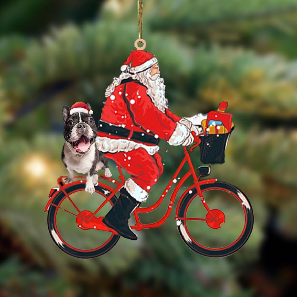 Santa Claus riding a bike with French Bulldog 2-Two Sided Ornament