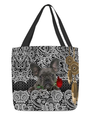 French Bulldog 3-Rose Cloth Tote Bag