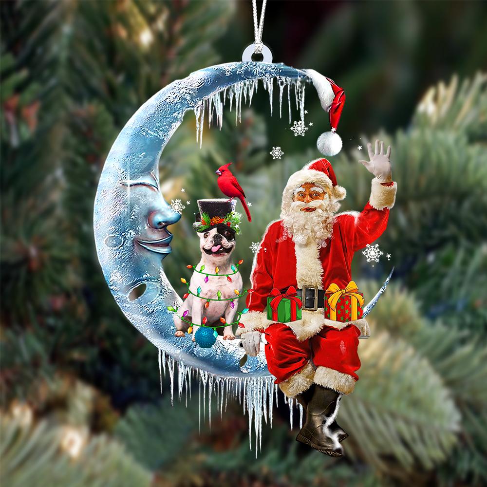 French Bulldog 4-Santa Claus And Moon Two Sided Ornament