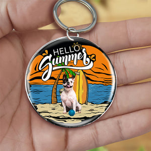 French Bulldog 4 Hello Summer-Round Resin Epoxy Metal Keychain