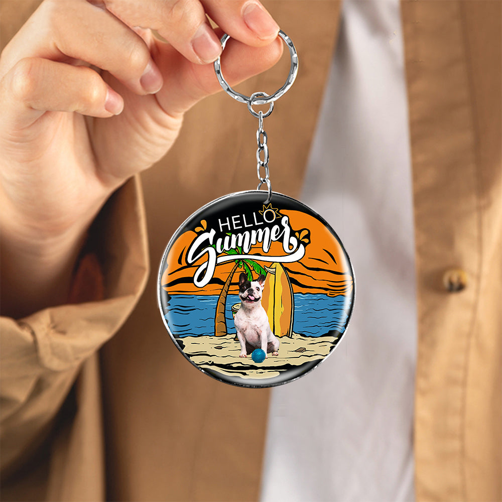 French Bulldog 4 Hello Summer-Round Resin Epoxy Metal Keychain