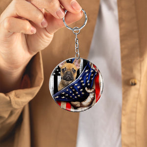 French Bulldog 5-Inside American Flag Independence Day Round Resin Epoxy Metal Keychain