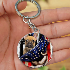 French Bulldog 5-Inside American Flag Independence Day Round Resin Epoxy Metal Keychain