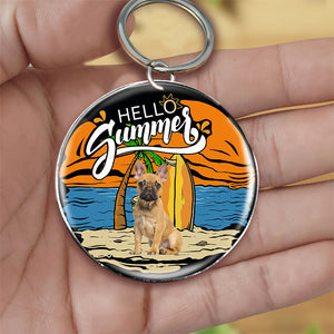 French Bulldog 5 Hello Summer-Round Resin Epoxy Metal Keychain