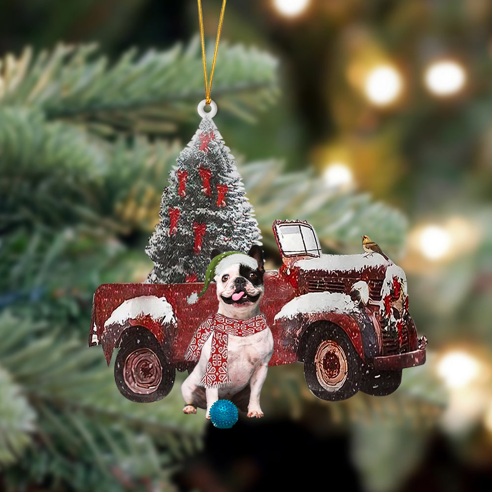 French Bulldog 6-Christmas Truck Two Sided Ornament