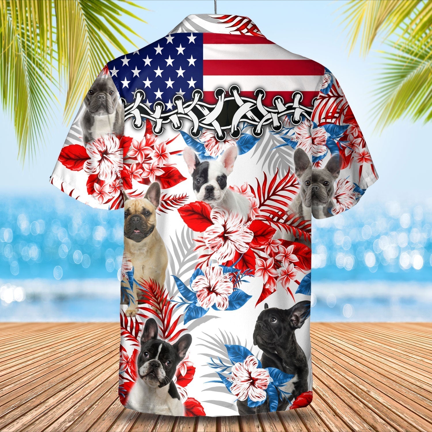 French Bulldog American Flag Hawaiian Shirt