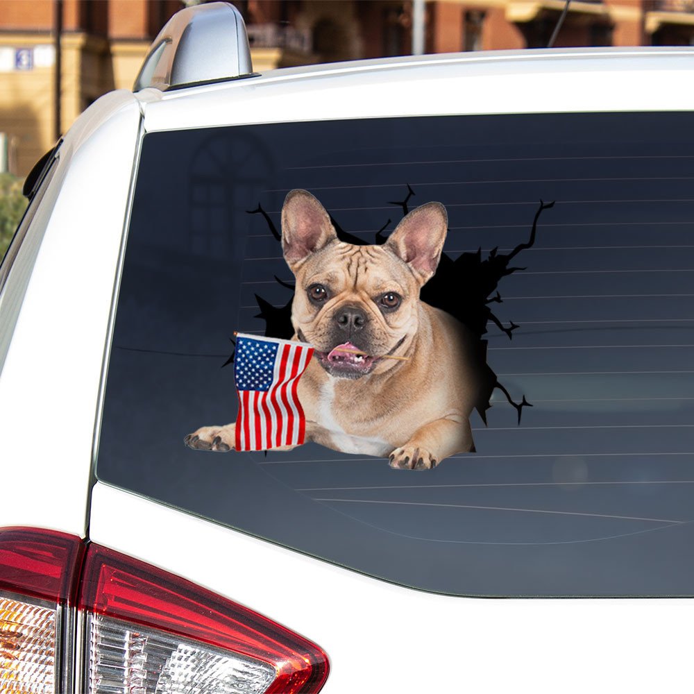 French Bulldog And American Flag Independent Day Car Sticker Decal