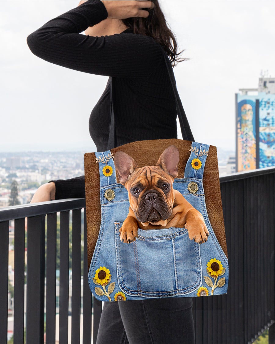 French Bulldog And Sunflower-Cloth Tote Bag