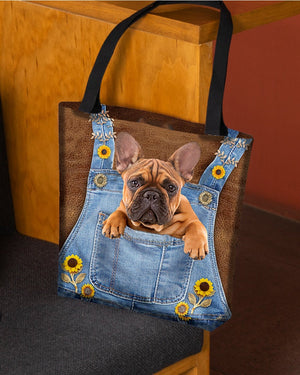 French Bulldog And Sunflower-Cloth Tote Bag