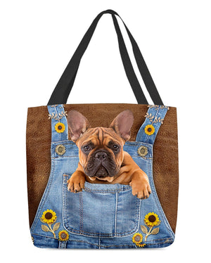 French Bulldog And Sunflower-Cloth Tote Bag