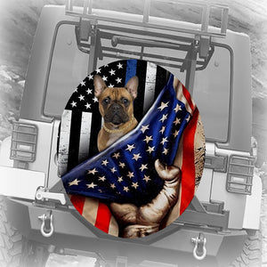 French Bulldog Inside American Flag Independence Day Spare Tire Cover