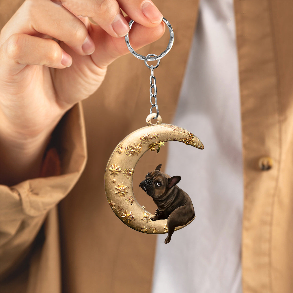 French Bulldog-Dog & Moon Flat Acrylic Keychain