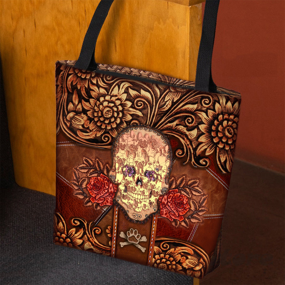 French Bulldog Skull Flower Cloth Tote Bag