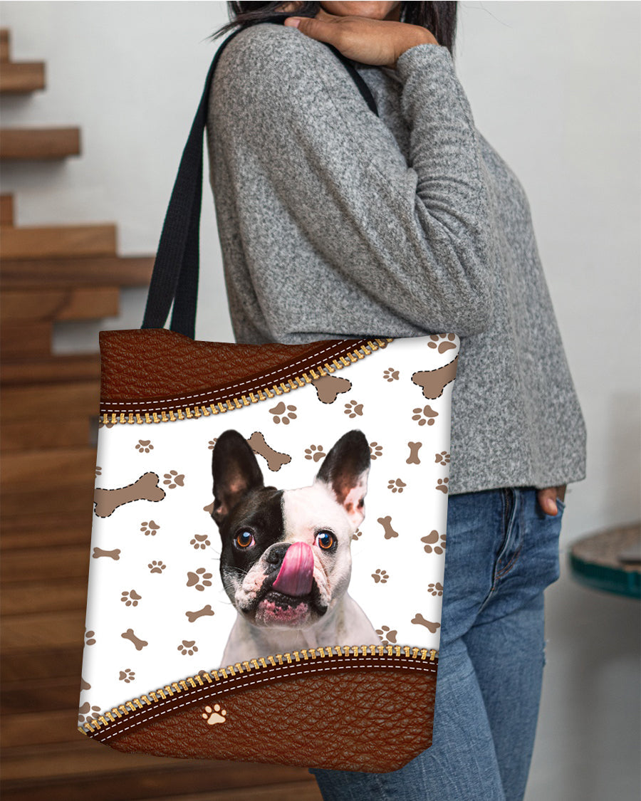 French Bulldog (2)-Zipper Texture-Cloth Tote Bag