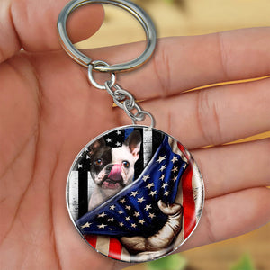 French Bulldog (2)-Inside American Flag Independence Day Round Resin Epoxy Metal Keychain